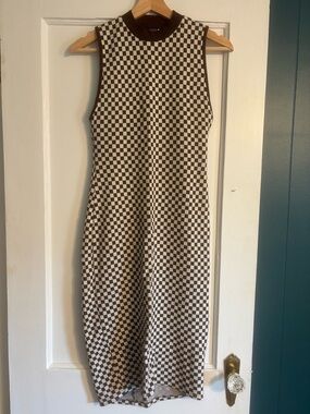 Zara Checkered Bodycon Midi Dress